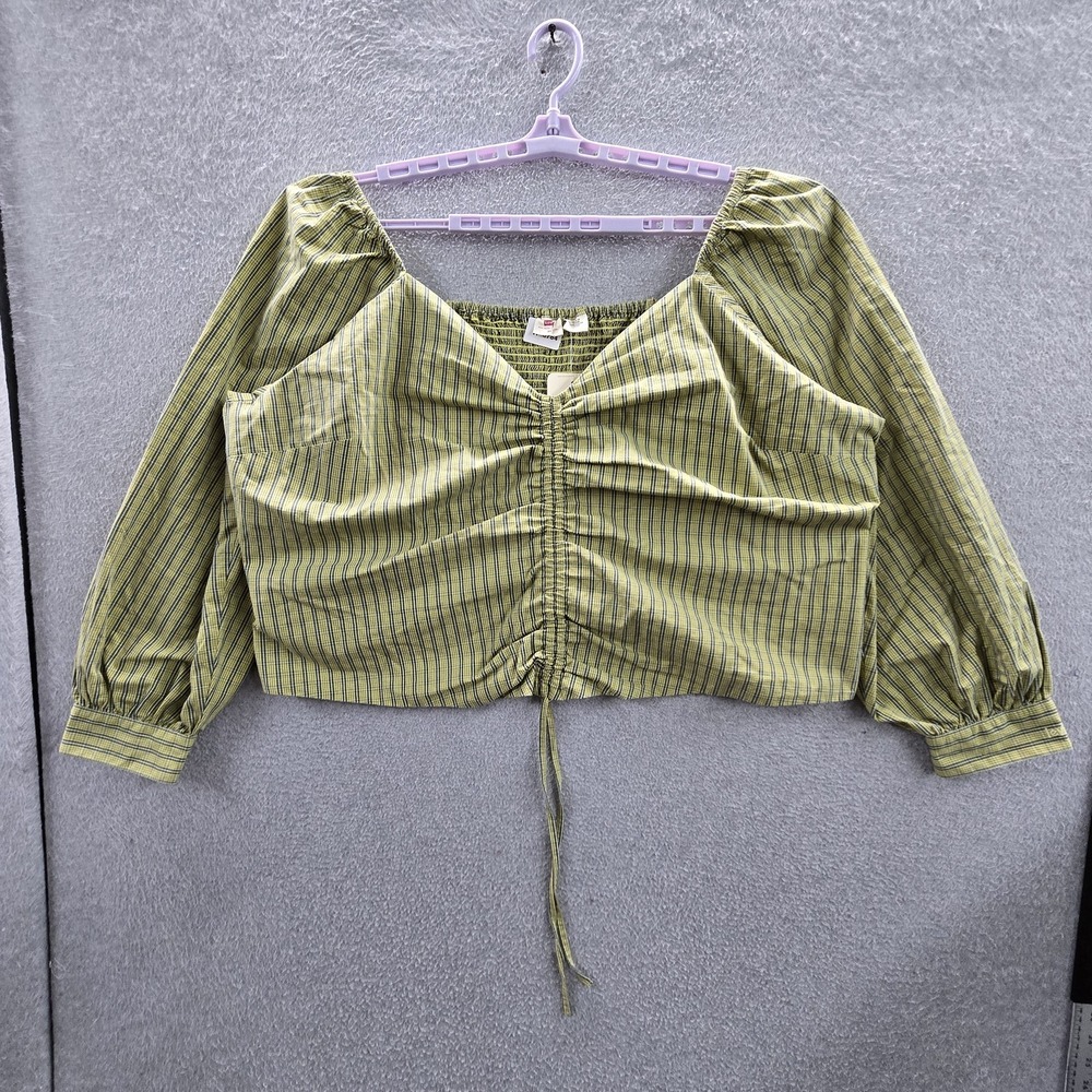 Levi's Women Blouse 4X Green Devin Plaid Tie Long Sleeve NWT